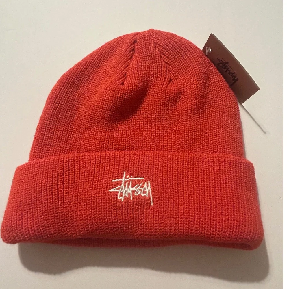 Stussy Stock Cuff Beanie Bundle Blue & Orange Red Knit Hat Set NWT Streetwear
